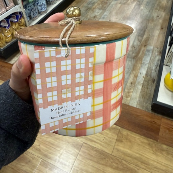 Plaid Ceramic Storage Jar with Wooden Lid - Picture 2 of 2